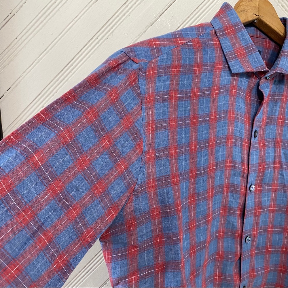 Zachary Prell Plaid Linen Button Down Shirt - Picture 5 of 12